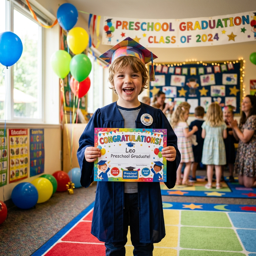 Little Friends Learning preschool student proud graduation and achievement certificates